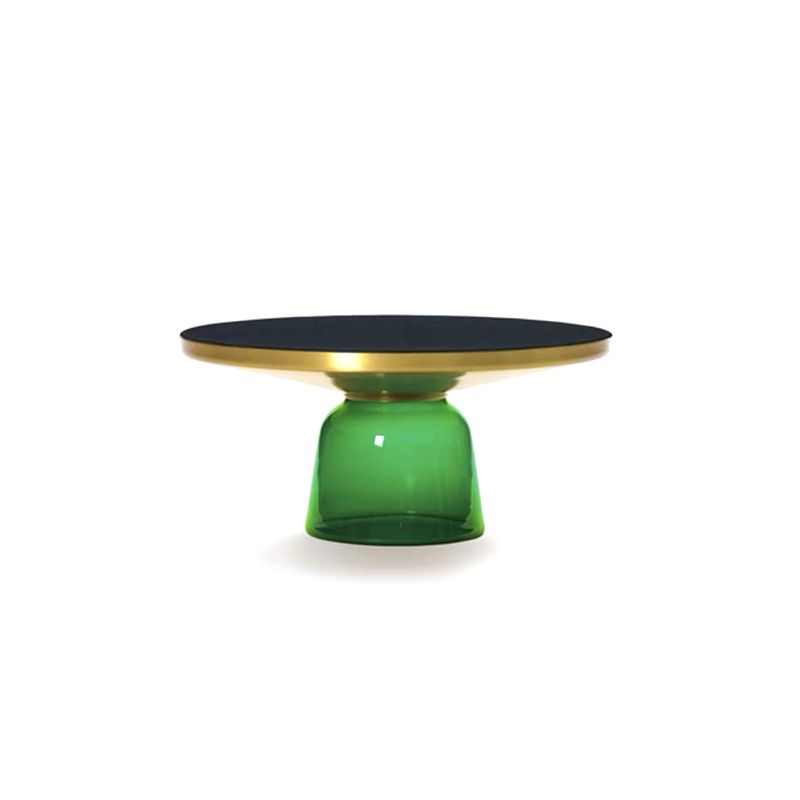 Pedestal Base Design Black Countertop Metal Frame Hand-made Glass Base Round Side Table