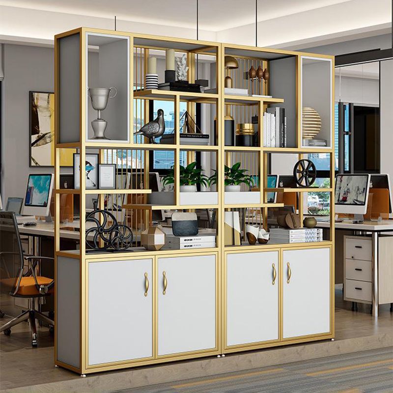 Metal and Wooden Shelf Bookcase Vertical Open Home Book Shelf with 2 Doors