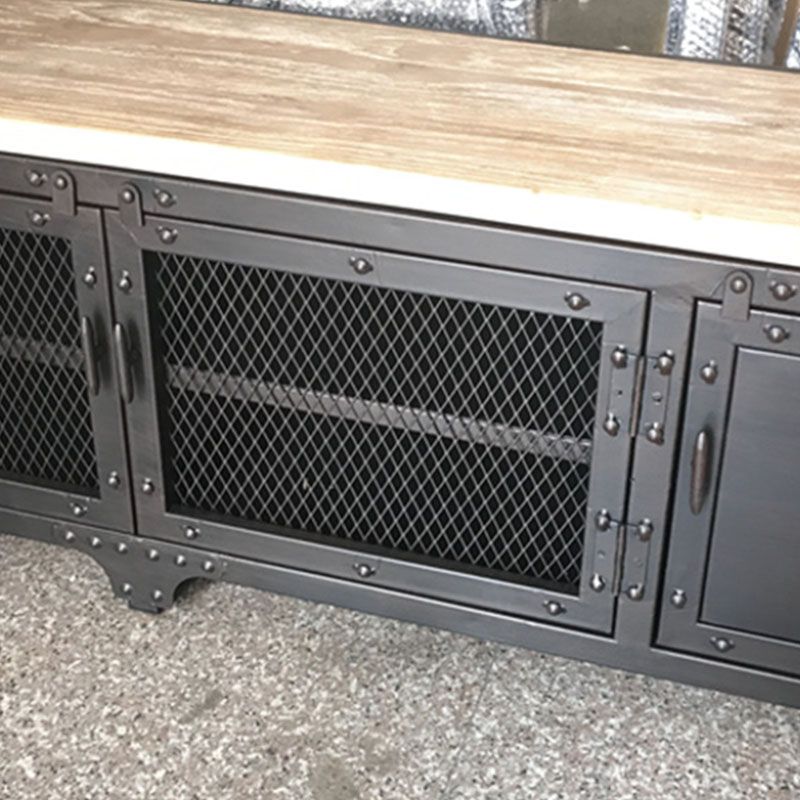 Industrial Iron & Pine Wood TV Stand for TVs 19.69" H 4 Doors TV Console