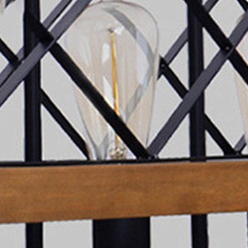 Marco de hierro luz de la isla negra en la luz colgante de madera de madera de estilo retro industrial para el comedor