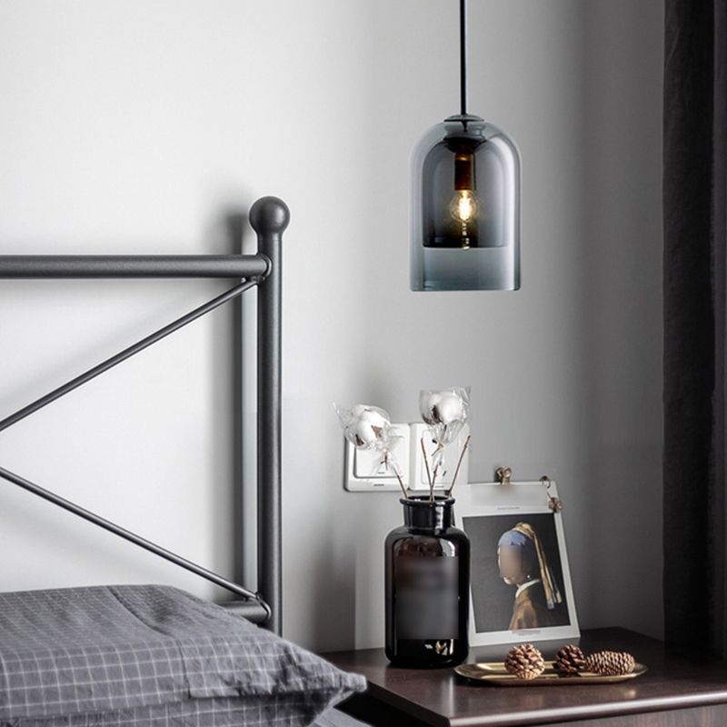 Lampe suspendue à la cloche artistique moderne avec une teinte en verre double en verre