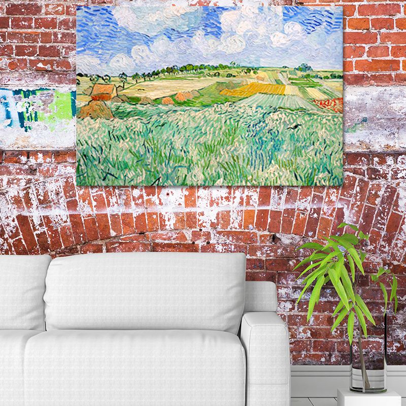 Post Impressionism Canvas Wall Art Green Van Gogh Farm Field Painting for Living Room