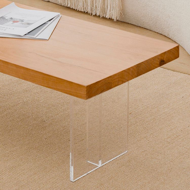Scandinavian Natural Rectangle Coffee Table with Acrylic Base and Solid Wood Top