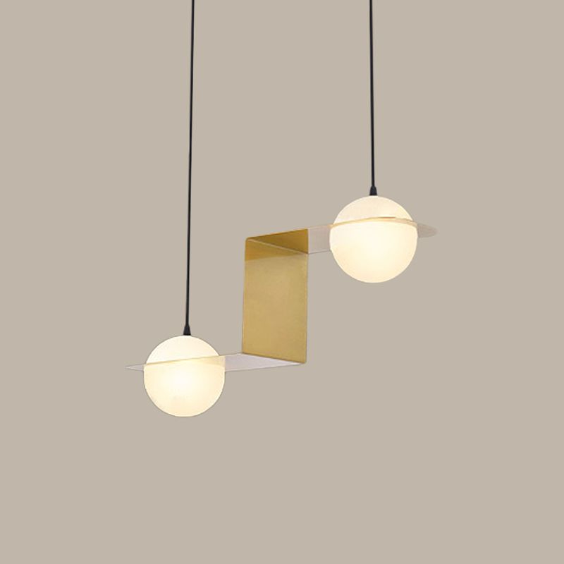 V/Z/Horizontal Chandelier Pendant Postmodern Frosted White Ball Glass 2/3/4 Heads Gold Hanging Ceiling Light