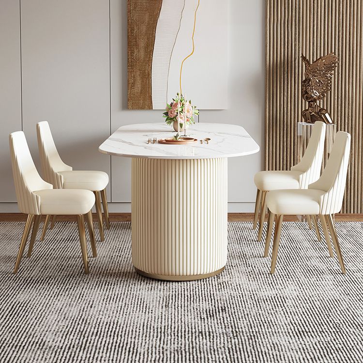 Luxury Double Pedestal Dining Table Oval Stone Top Dining Table for Dining Room
