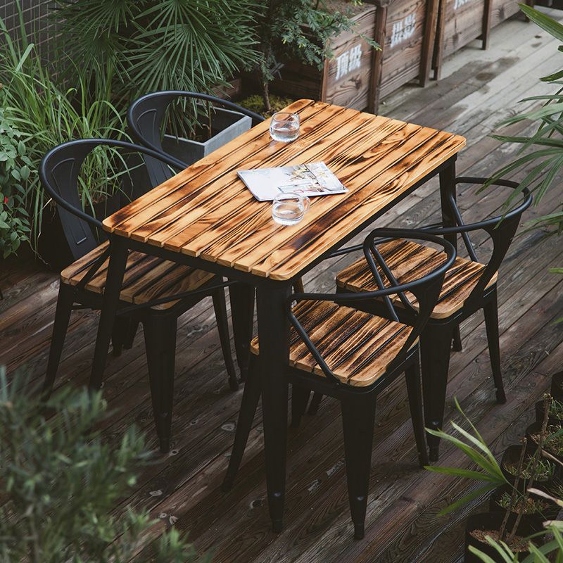 Industrial Style 1/5 Pieces Metal Dining Set Reclaimed Wood Dining Table Set for Outdoor