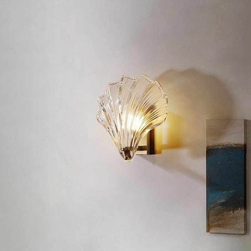 Glass Shell Shape Sconce Light Modern-Style 1 Light Wall Light Fixtures in Gold