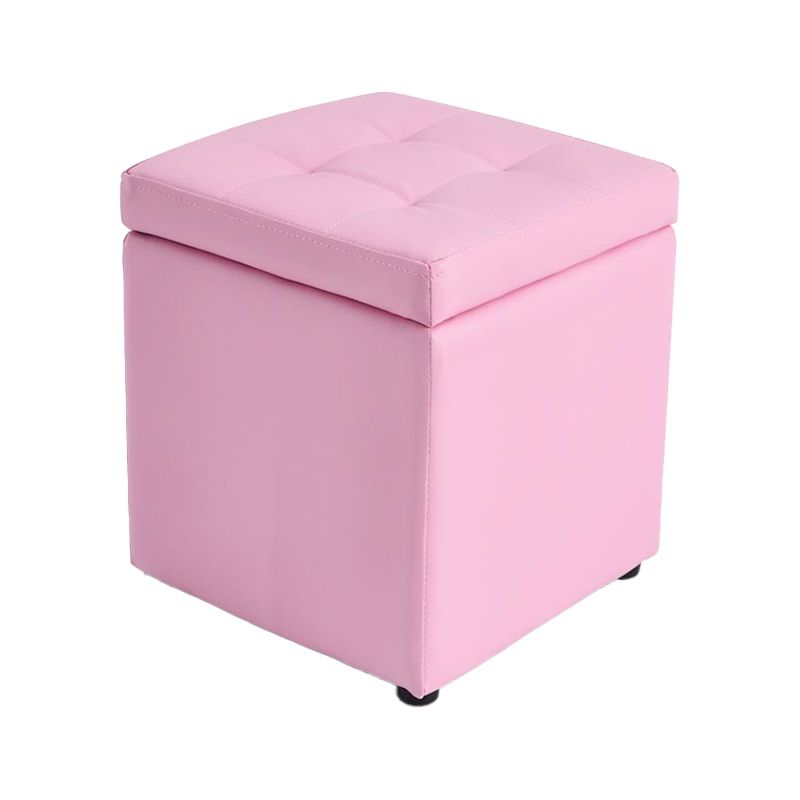 Mid-Century Modern Pouf Ottoman Faux Leather Tufted Square Ottoman with Storage