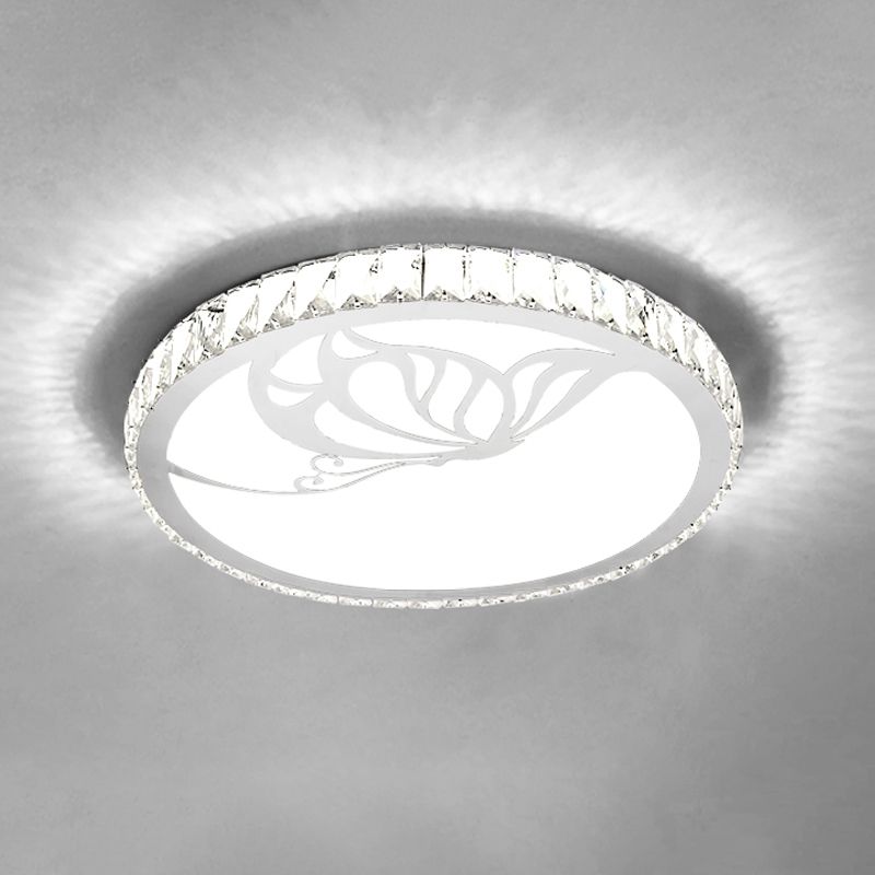 Crystal Round Ceiling Fixture Modernist LED White Flush Light in Warm/White Light with Butterfly/Petal Pattern