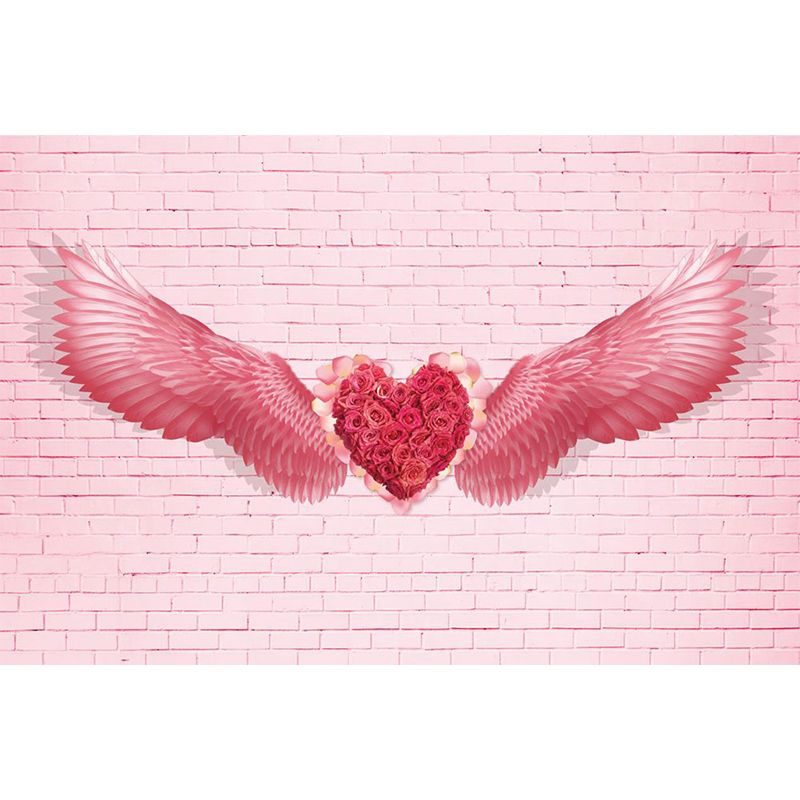 Pink Angel Wings Mural Decal Feather Trendy Waterproof Wall Covering for Girls Room