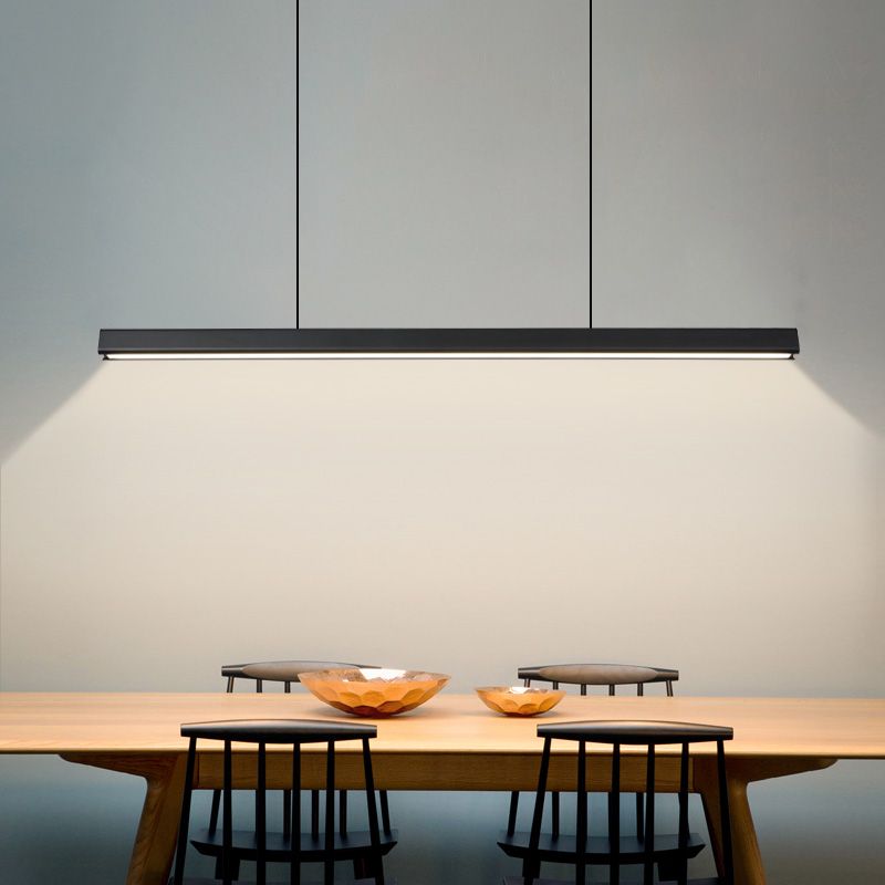 Black Metal Island Light Fixtures Modern Linear Restaurant Hanging Lamp with Acrylic Shade