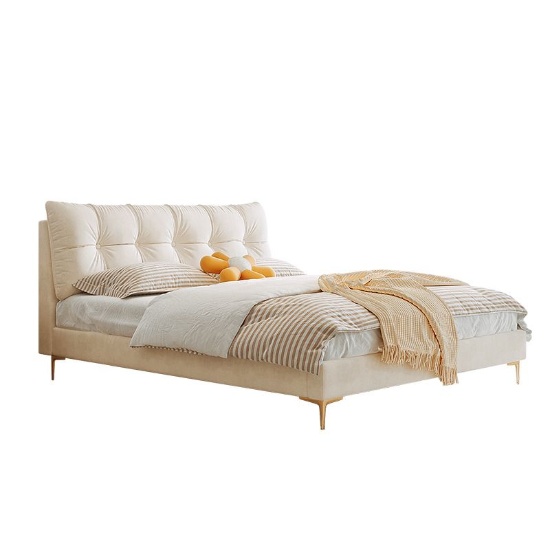 Upholstered Tuft Queen/King Bed in Cream Faux Leather Bed Frame with Mattress