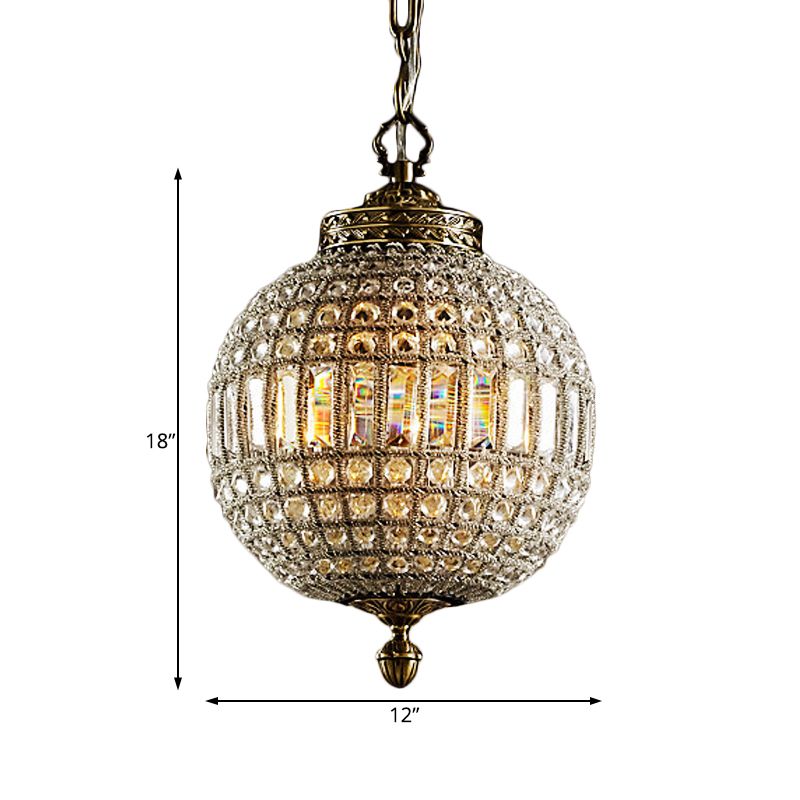 Crystal Globe Hanging Lamp Traditional Single Head Living Room Pendant Ceiling Light in Gold