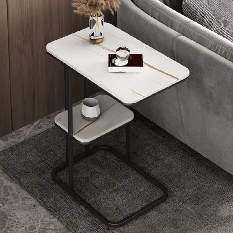 Modern C Corner Table Round Slate Side End Table for Living Room