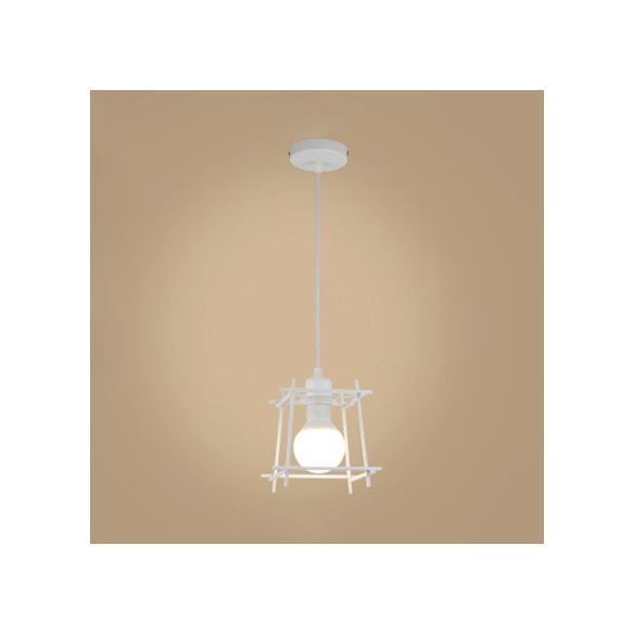 Retro -Stil quadratischer Käfig Anhänger Licht 1 leichte Metallendedecke Hängelampe in Schwarz/Weiß für Schlafzimmer
