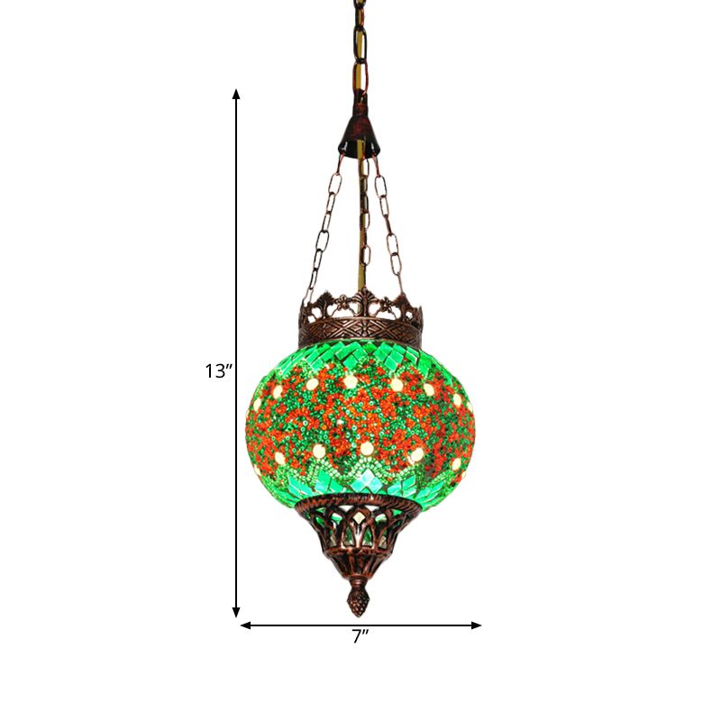 Cut Glass Sphere Ceiling Lamp Decorative 1 Head Living Room Suspension Pendant Light in Green