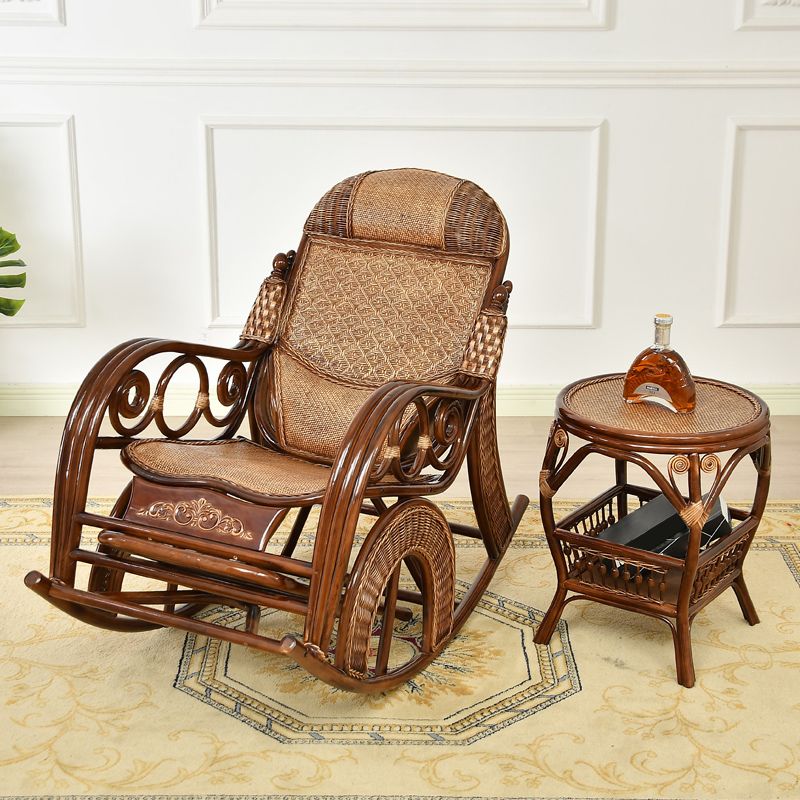 Rattan Rocking Chair Pure Color Traditional Woven Rope Rocking Chair in Living Room