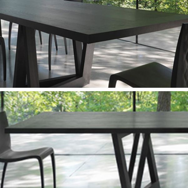 Industrial Solid Wooden Table Restaurant Rectangle Dining Table with Double Pedestal Base