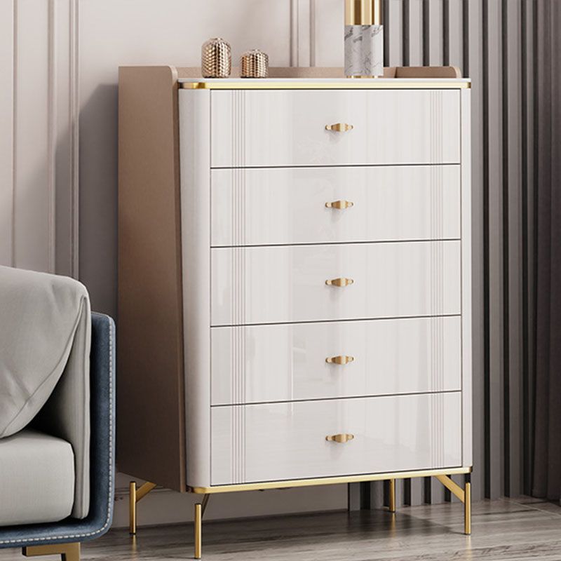 Glam Stone Storage Chest Bedroom Chest in White with Metal Legs