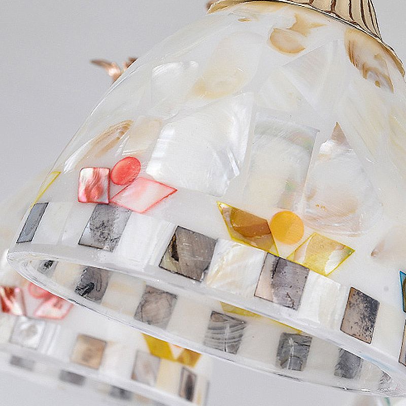 Stained Glass Mosaic Chandelier Lighting Fixture Tiffany 9/11 Lights White and Gold Hanging Lamp Kit