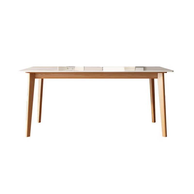 Modern Rectangular Stone Top Dining Table with 4 Natural Beech Base