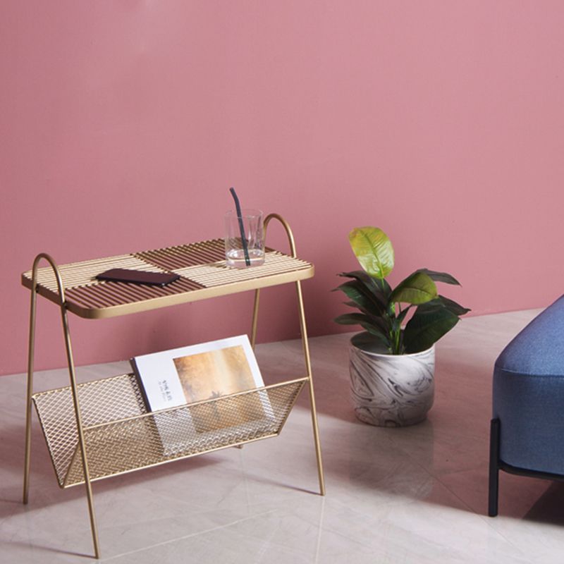 23.22" Tall Rectangle Top Side Table Iron Sled Base End Table