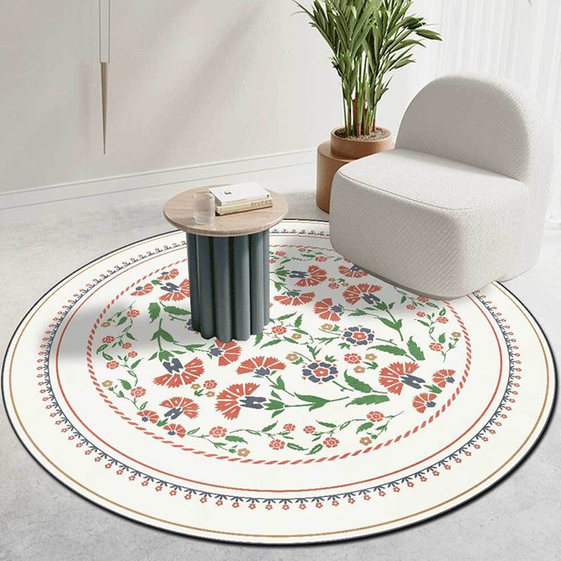 Fresh Flower Print Rug Simplicity Round Area Rug Polyester Anti-Slip Backing Carpet for Home Decor