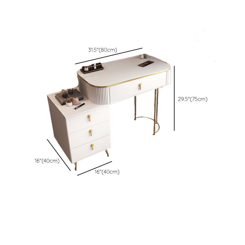 Glam Wood Frame Makeup Vanity Drawer Vanity Set in White for Bedroom