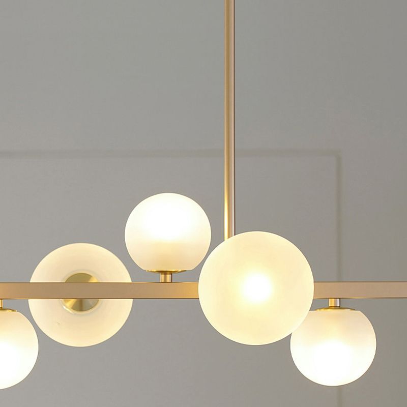 Gold Metal Island Lights Modern Multi-Head Restaurant Hanging Lamps with Globe Glass Shade