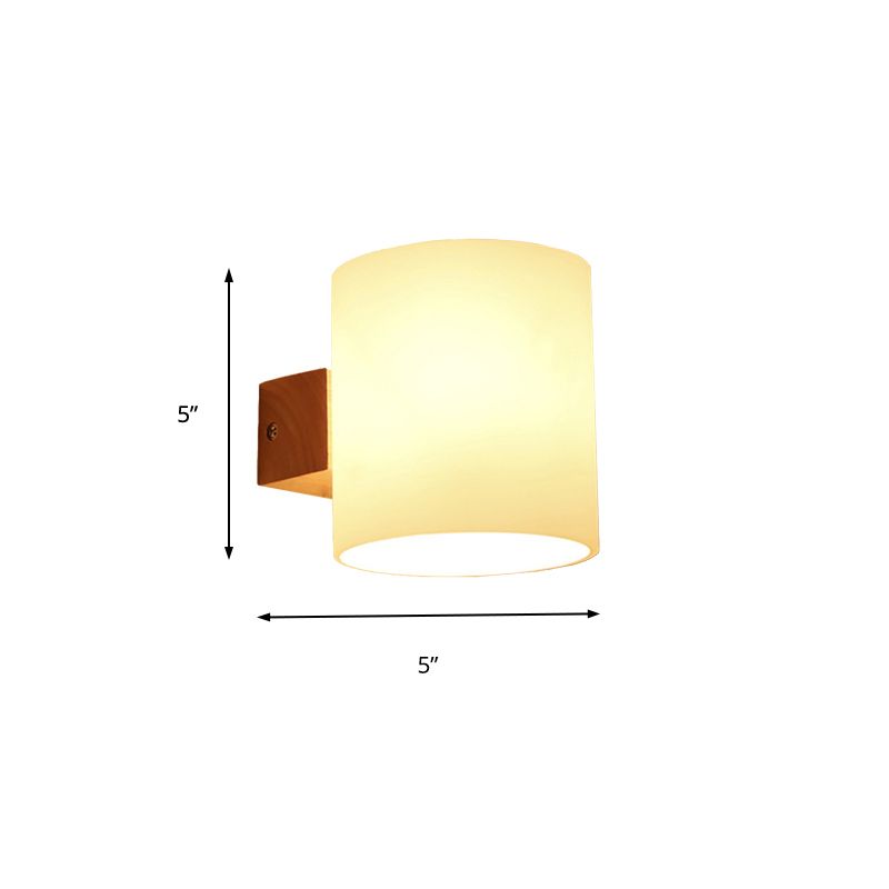 Cylinder Shade Adult Bedroom Wall Lighting Frosted Glass Japanese Wall Lamp in Beige