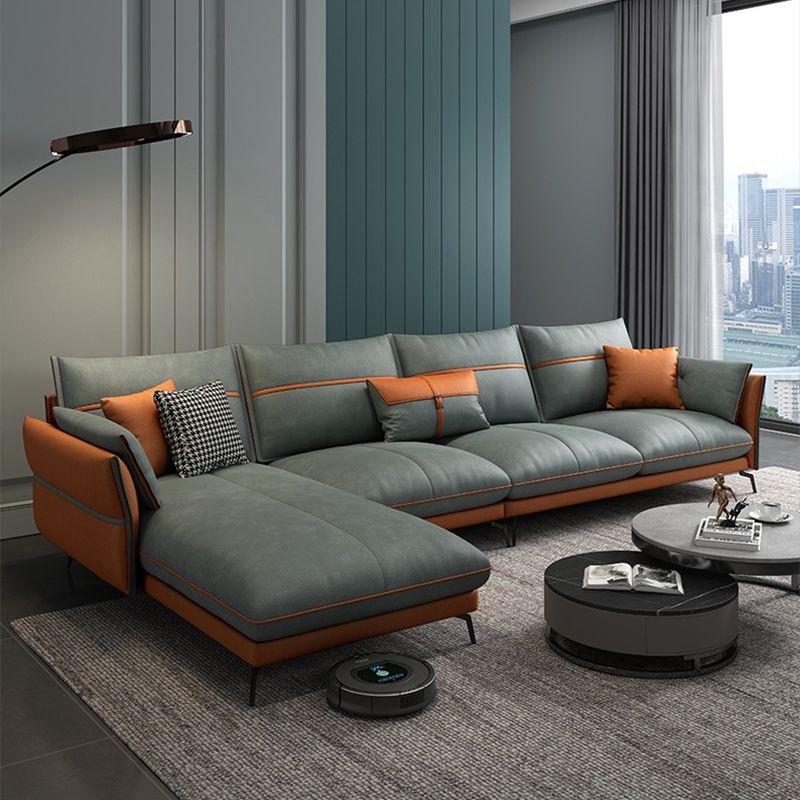 Scandinavian 35.43 " H Faux Leather Flared Arm Sofa & Chaise