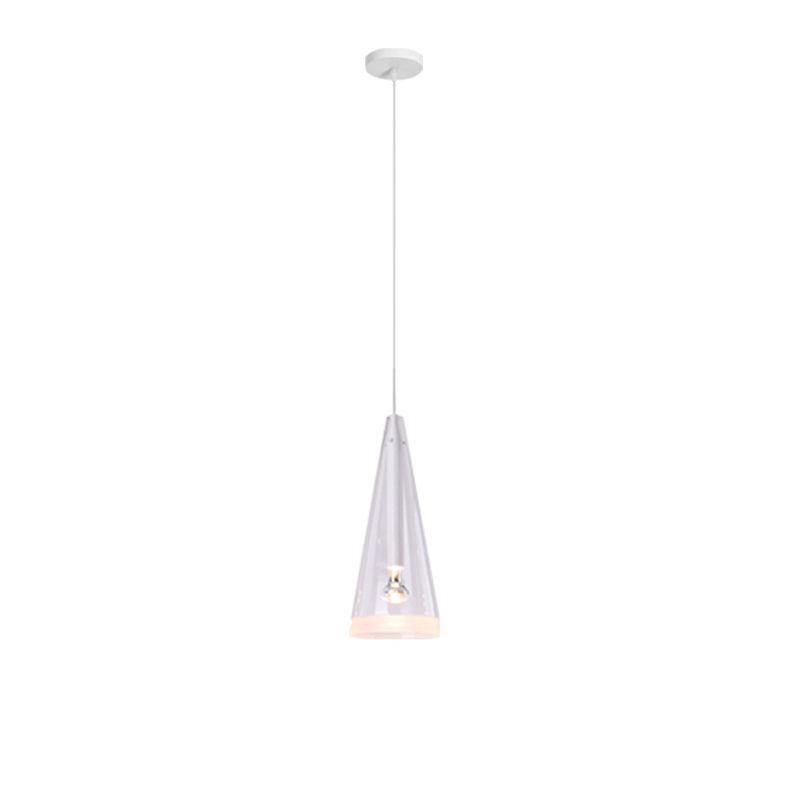 Transparent Glass Conical Pendant Lighting Minimalist White Hanging Light for Dining Room