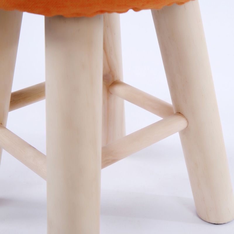 Wool Frame Pouf Stool Contrast Color Round Upholstered Fade Resistant Linen Blend Pouf