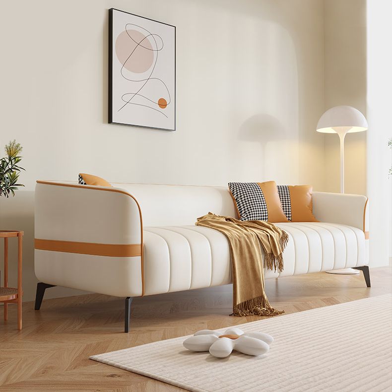 Contemporary 25.59" H Faux Leather Tuxedo Arm Sofa for Living Room