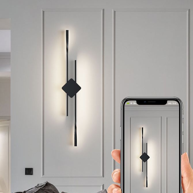 Linear Shape Metal Vanity Sconce Light Modern Style 2-Lights Vanity Mirror Lights in Black