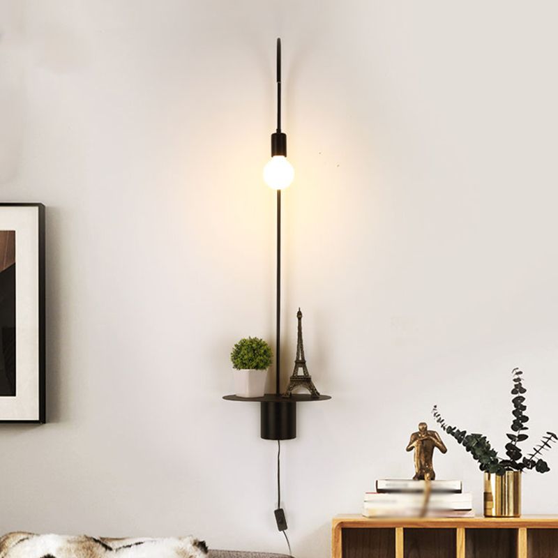 Gooseneck Metallic Wall Light Fixture Minimalist 1-Head Black/White/Gold Wall Sconce Lighting with Bulb
