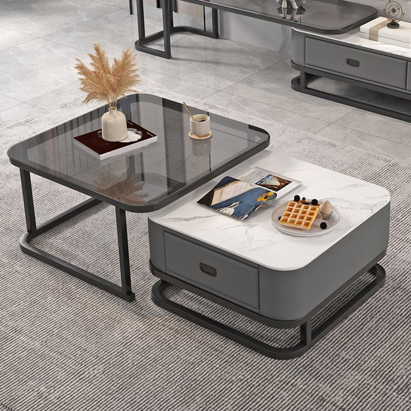 Frame Coffee Table Modern Slate Cocktail Table with Storage Drawers