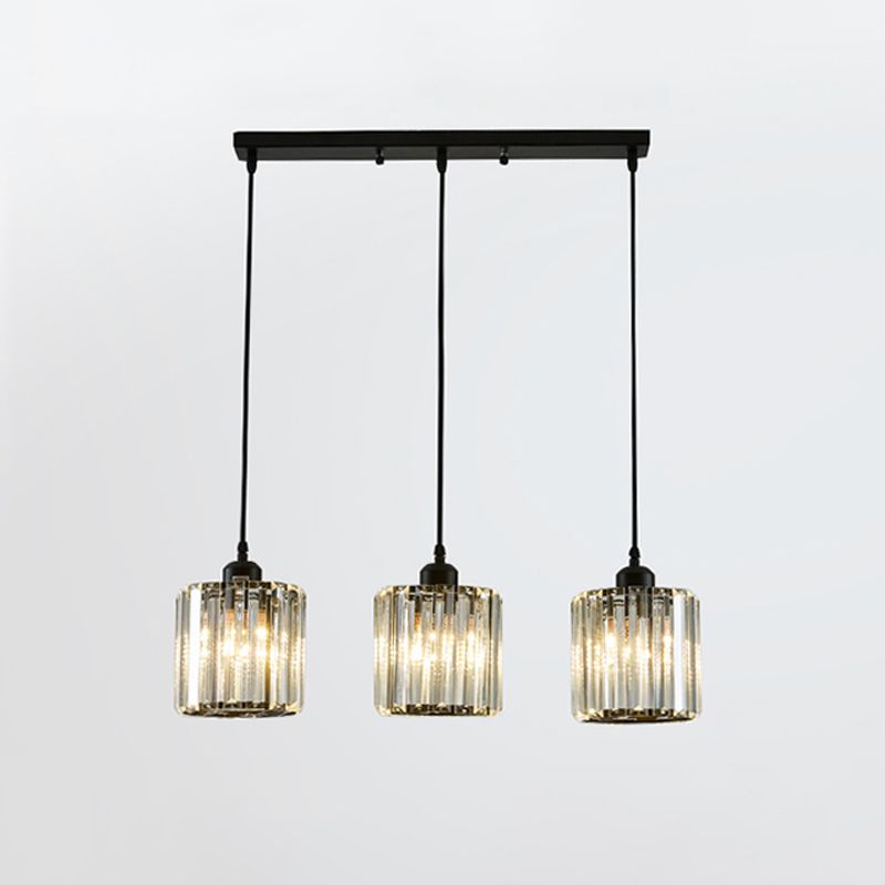 Lámparas de isla de cilindro de estilo moderno cristal 3 lámparas de encogimiento de luz