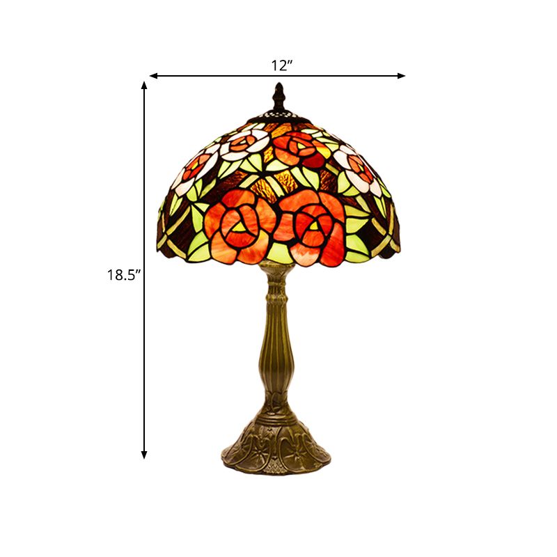 Lampada da tavolo floreale in stile vittoriano Lampada da comodino in vetro colorato rosso/arancione a 1 testa per camera da letto