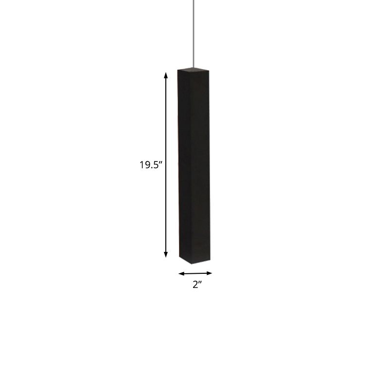 Contemporary Matte Black Cuboid Ceiling Lamp Metal Dining Room LED Pendant Light in White/Warm