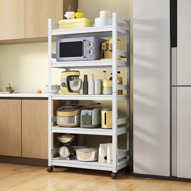 Modern Metal Kitchen Island Table Open Storage Prep Table in White