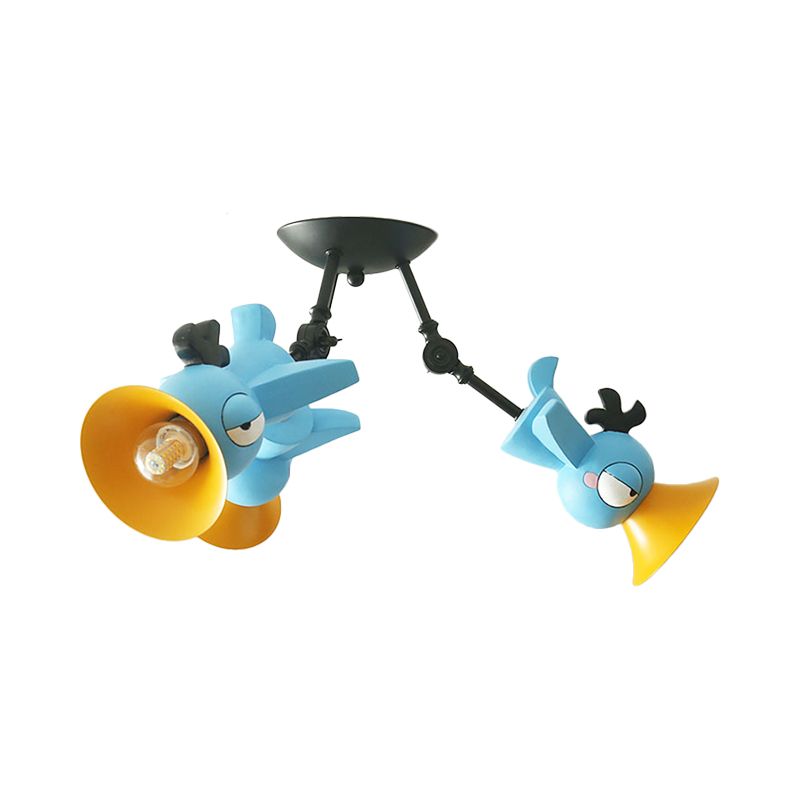 Cartoon Bird Figura Posting Iluminación Metal contemporánea 3 Pink/azul/azul/amarillo Luz de techo colgante para niños Rala