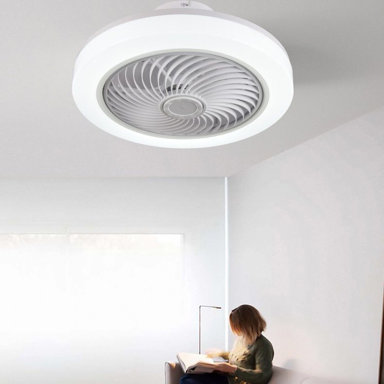 Weiße kreisförmige LED -Deckenlicht in moderner Einfachheit Schmiedeeisendecken -Deckenventilatoren mit Acrylschatten