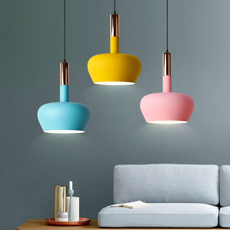 Apple-Shape Down Lighting Pendant Macaron Metallic 1 lichtroze/blauw/geel plafond hang licht met handvat
