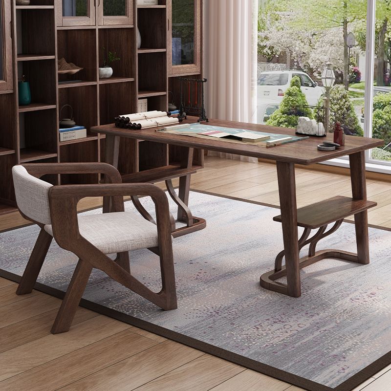 Modern Style Solid Wood Office Desk Sled Base Home Brown Writing Desk