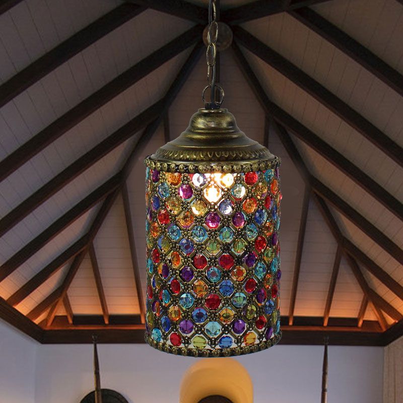 Vintage cilinder suspensie hanger licht 1 licht metalen hangende lamp in brons voor woonkamer