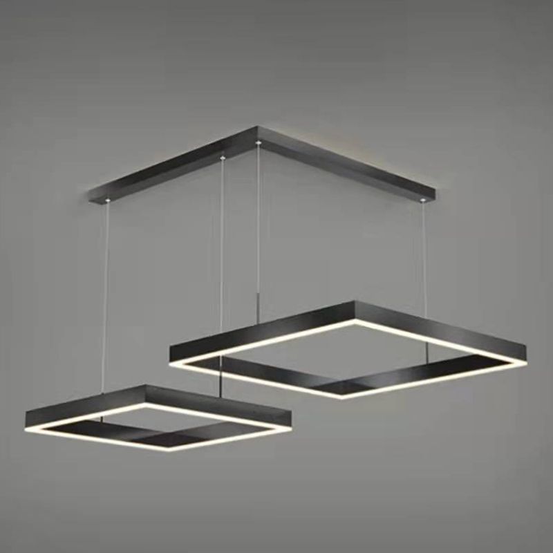 Multi Lights Square Pendant Chandelier Modern Style Glass Hanging Lamps in Black