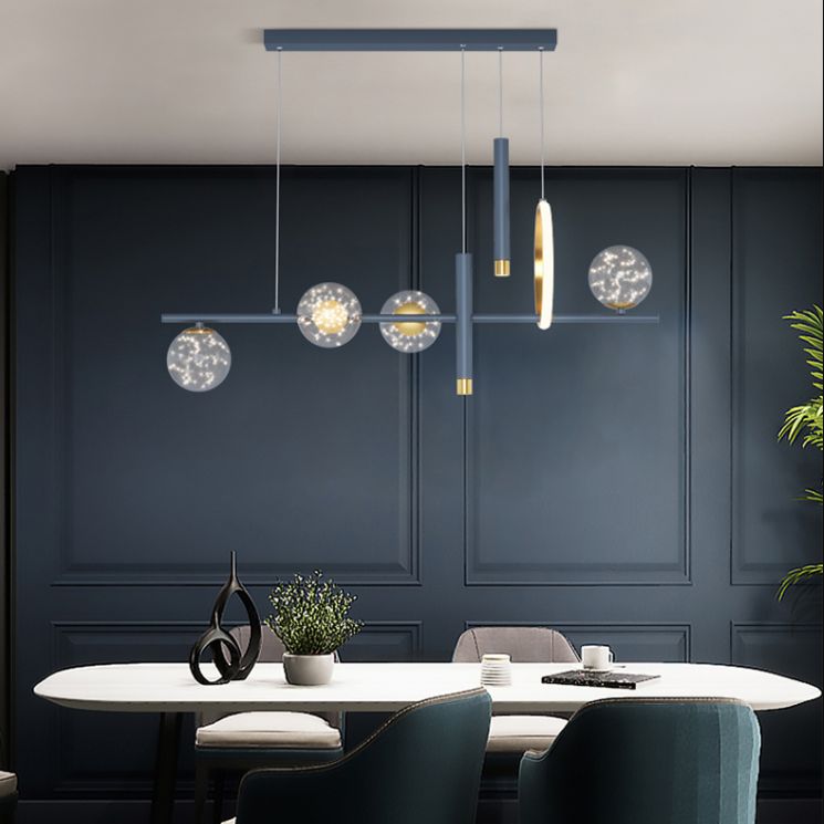 Luz colgante colgante de hierro forjado de la isla LED de lujo de lujo con sombra de vidrio transparente