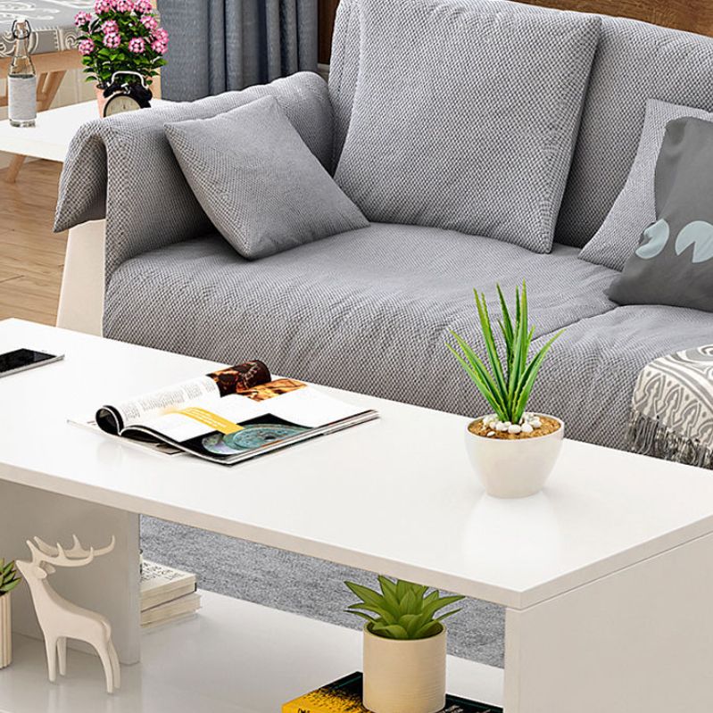 Modern Rectangle Coffee Table 15-inch Wooden Cocktail Table with Storage