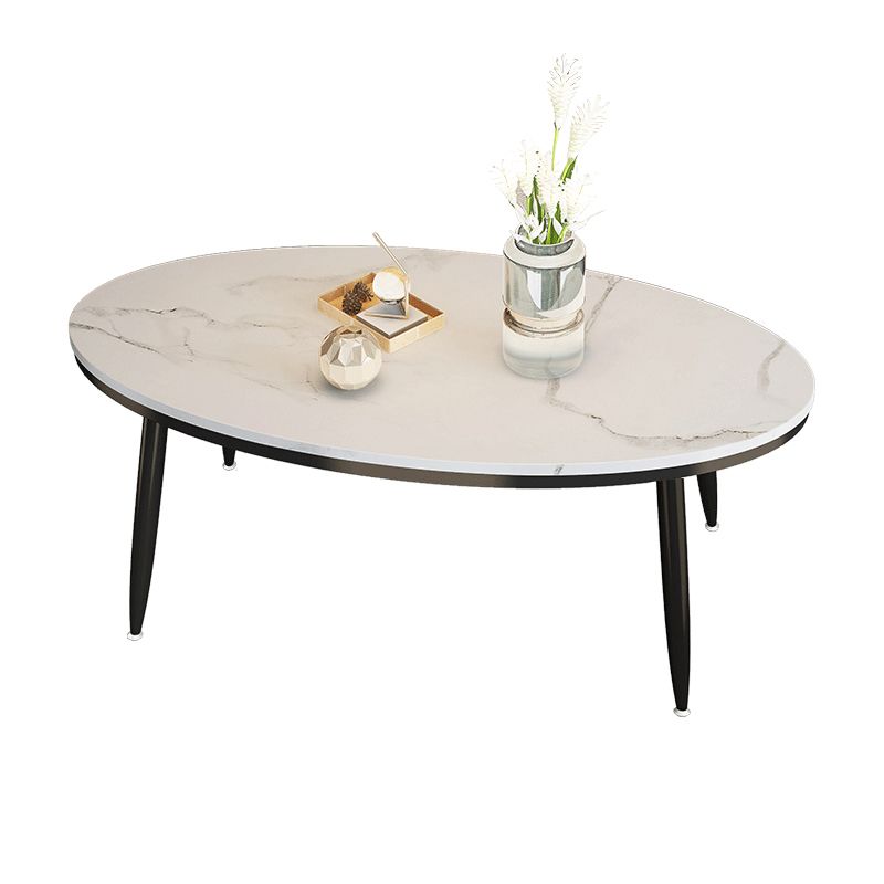 4 Legs Oval Cocktail Table Stone Top 1 Single Coffee Table with Gold/Black Legs